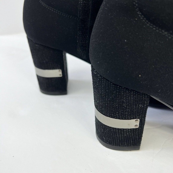 Stuart Weitzman Black Suede Heeled Ankle Boots Size 7 Silver Accents - Picture 5 of 13